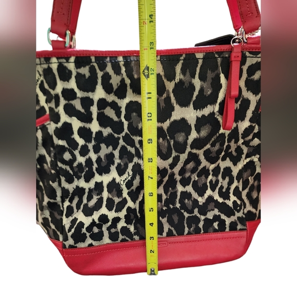 Coach Ocelot Red Leather Black Leopard Print Tote Handbag F25178 - Picture 10 of 15
